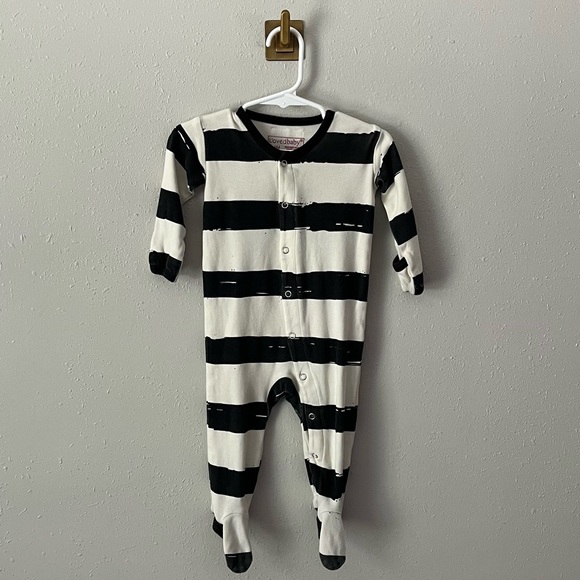 L’ovedbaby White/Black Stripped Footed Outfit Size 6-9 Months - Picture 2 of 7